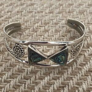 Silver cuff abalone bracelet stamped Alpaca, Mexico